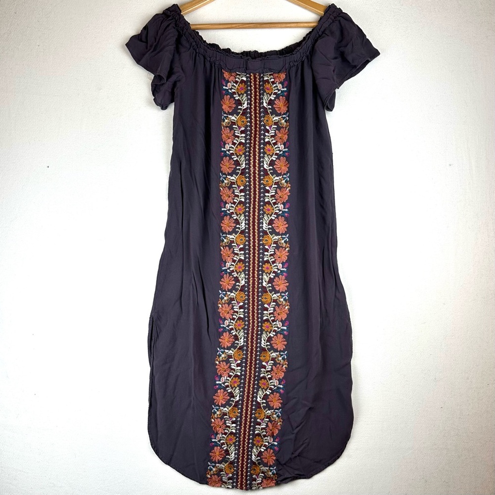 Embroidered Off-Shoulder Black Dress